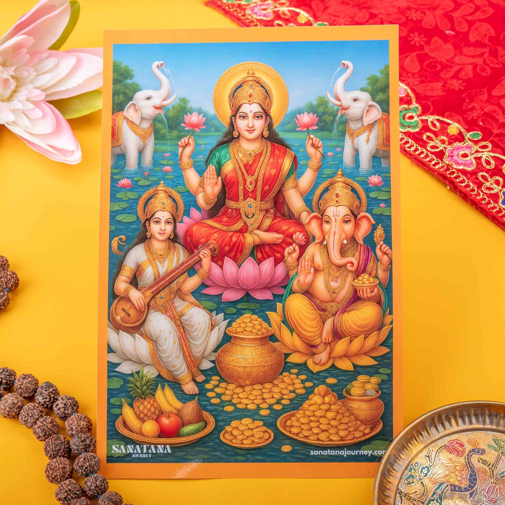 Lakshmi Ganesh Photo, Poster for Diwali Pooja/Puja Gift (12x8 Inch)